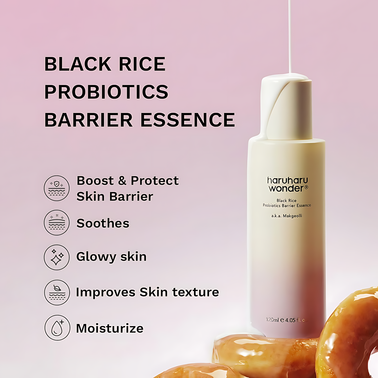HARUHARU WONDER Black Rice Probiotics Barrier Essence, Skin Flooding & Layering, Strengthens Skin Barrier, Moisturizes, Glowy Radiant Skin, Ceramide & Panthenol - Koraya Beauty