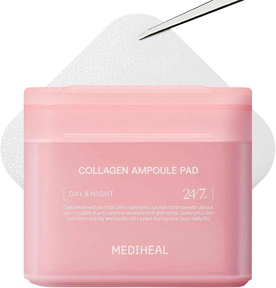 MEDIHEAL Collagen Ampoule Facial Toner Pads- Collagen & Ceramide, Skin Firming & Restore Elasticity & Deep Hydration - Koraya Beauty