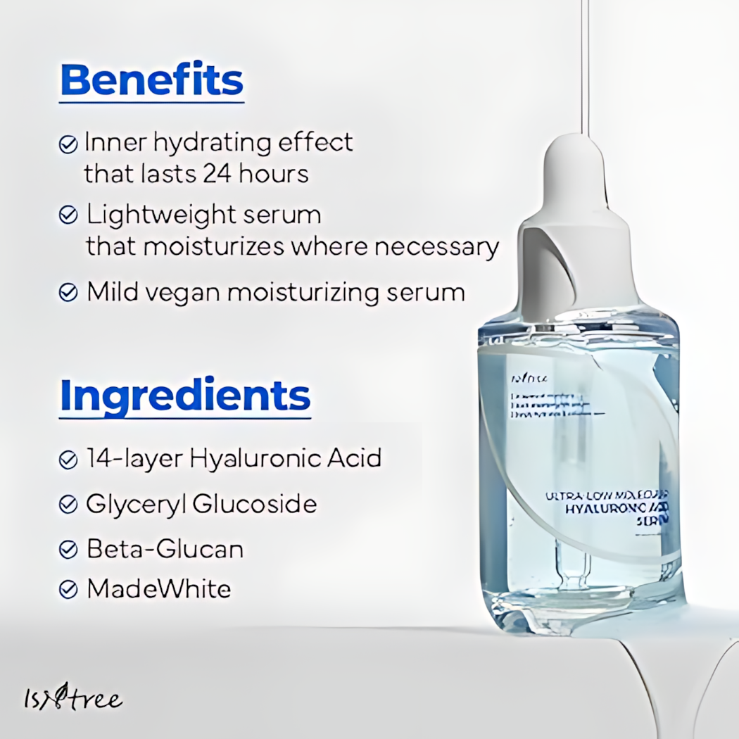 ISNTREE Ultra-Low Molecular Hyaluronic Acid Serum, Vegan,14-Complex Hyaluronic Acid, Deep Hydration, Lightweight & Fast-Absorbing