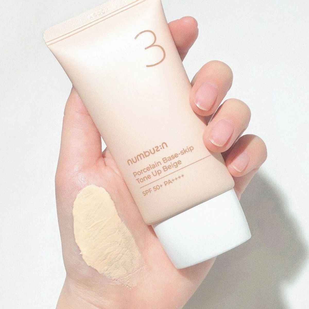 NUMBUZIN No.3 Porcelain Base-skip Tone Up Beige, SPF50+ PA++++, Lightweight, Hydrating, Sheer, Natural Finish, Evens Skin Tone - Koraya Beauty