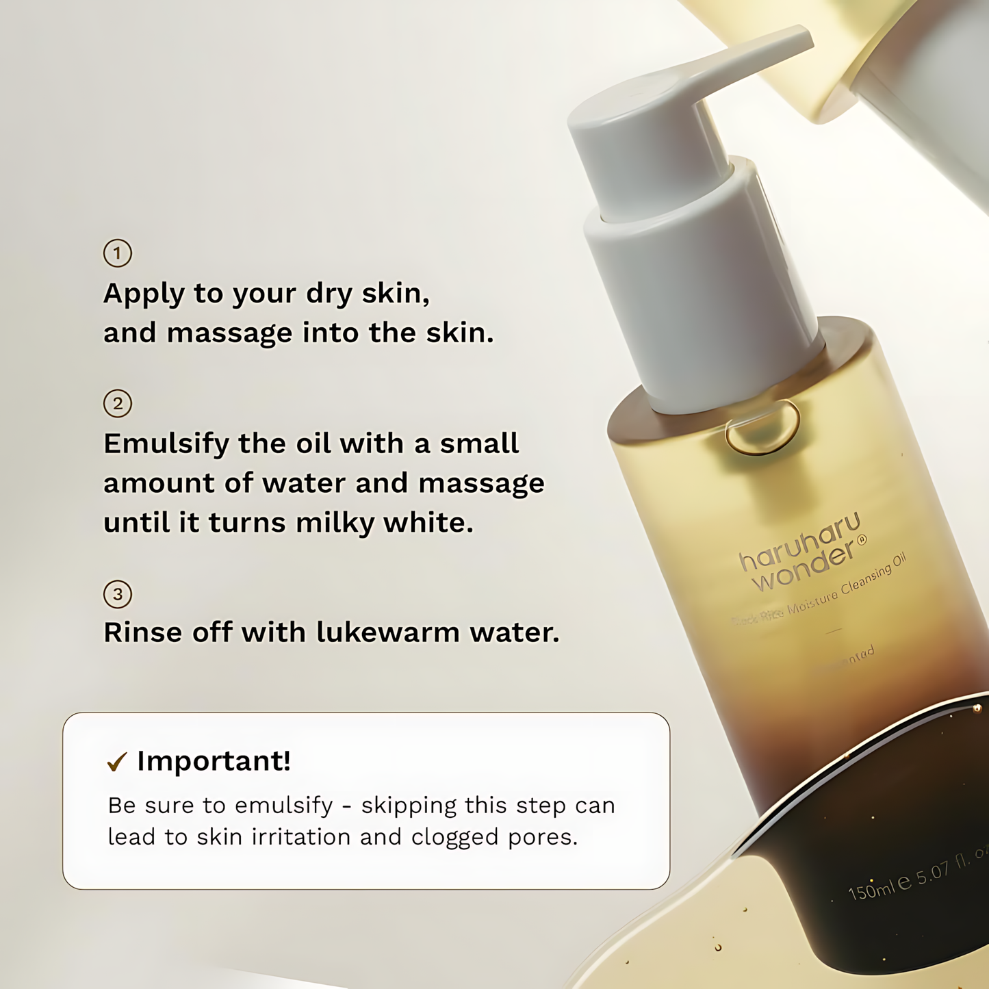HARUHARU WONDER Black Rice Moisture Cleansing Oil, Double Cleansing, Daily Makeup Remover, Pore Oil Cleanser - Koraya Beauty