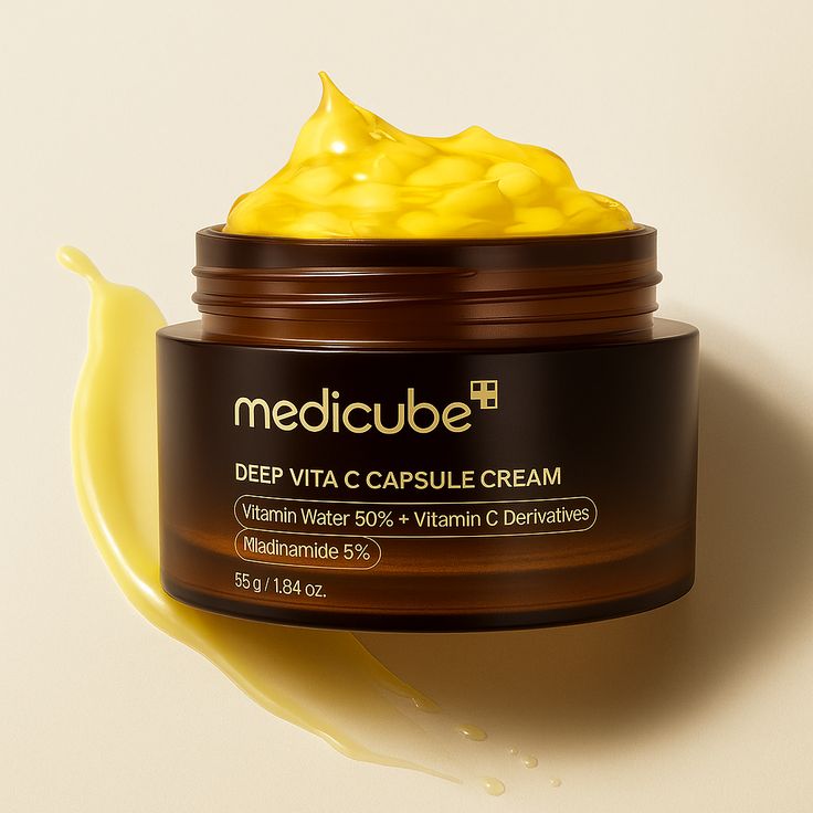 MEDICUBE Deep Vitamin C Golden Capsule Face Moisturizer, Liposome Capsules For Wrinkles, Skin Radiance, Transparent Gel for Glow Hydration