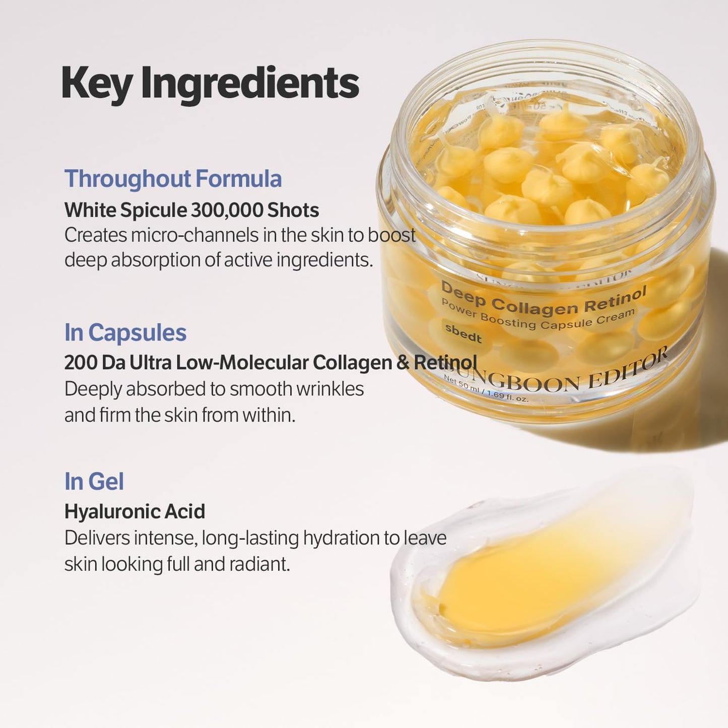 SUNGBOON EDITOR Deep Collagen Retinol Power Boosting Capsule Cream, Microneedling, White Spicules, Skin Firming, Hydration for Dry Skin, Wrinkles
