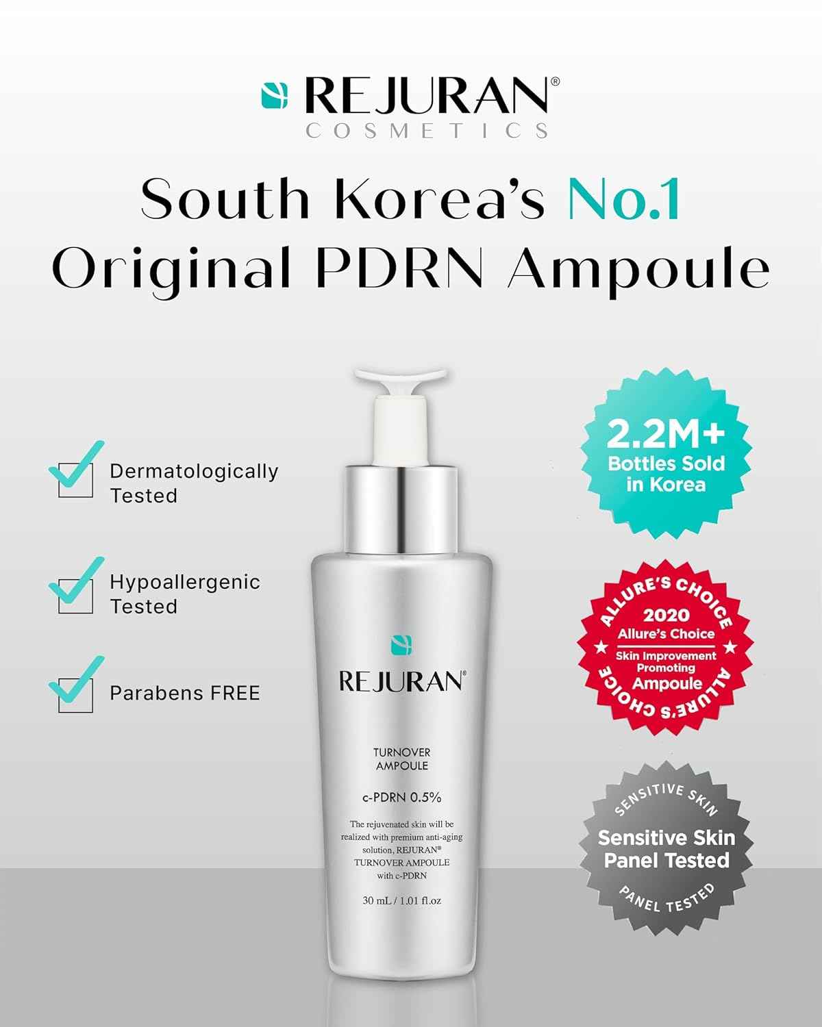 REJURAN Turnover Ampoule, c-PDRN® – Original Salmon DNA PDRN Face Serum for Rejuvenation, Firming, Hydration & Youthful Glow, Refines Skin Texture - Koraya Beauty