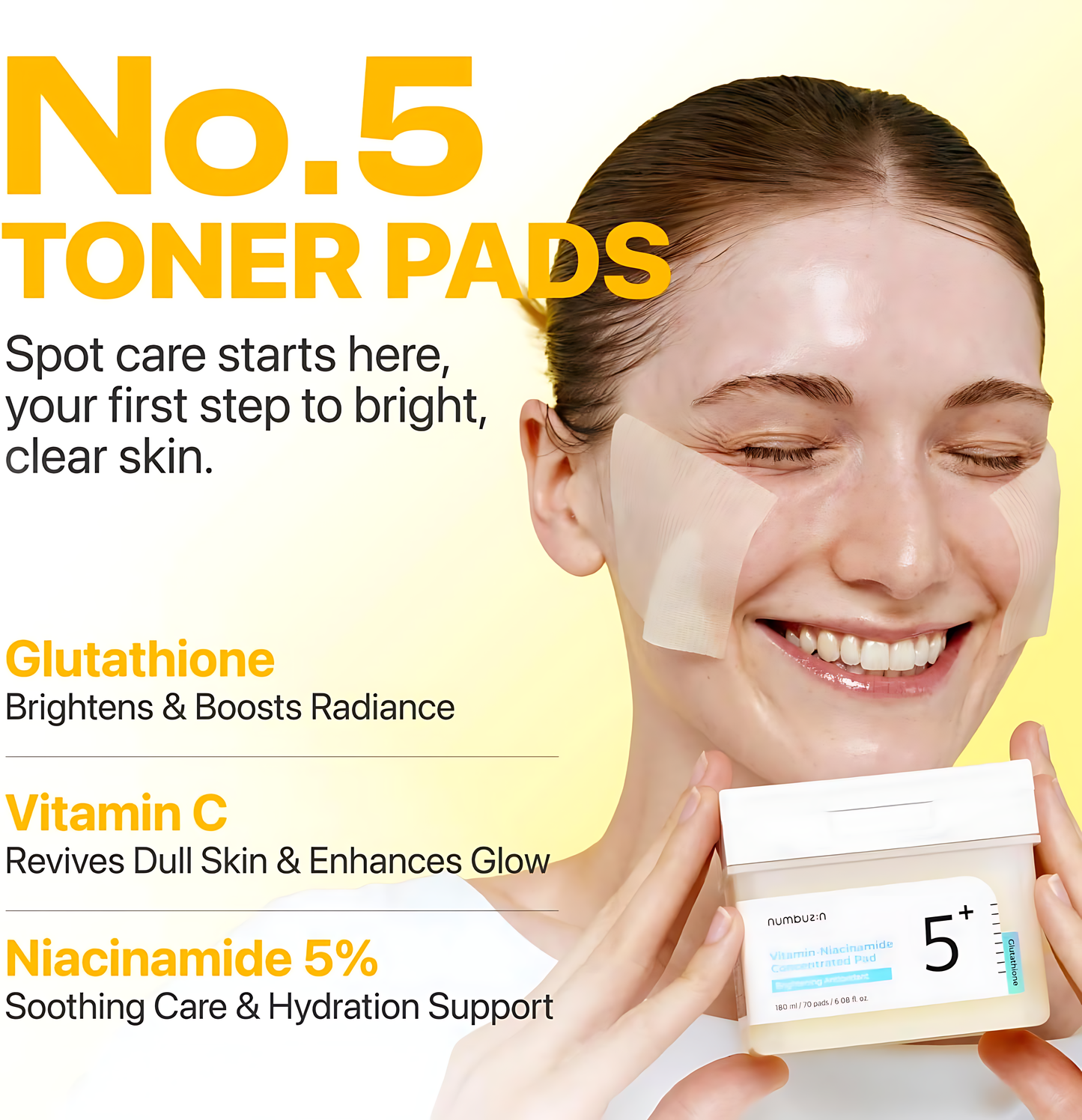 NUMBUZIN No.5 Toner Pads, Vitamin-Niacinamide Concentrated Pad, Double-Sided, Glutathione, Niacinamide, PHA & LHA, Exfoliation, Hyperpigmentation Care - Koraya Beauty