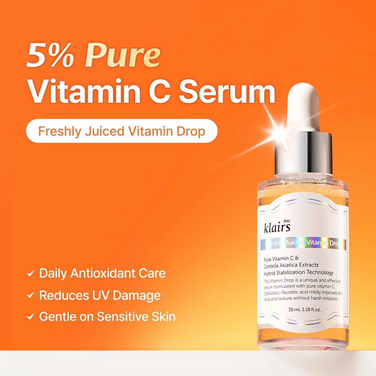 DEARKLAIRS Freshly Juiced Vitamin Drop, 5% Hypoallergenic Pure Vitamin C Serum - Koraya Beauty