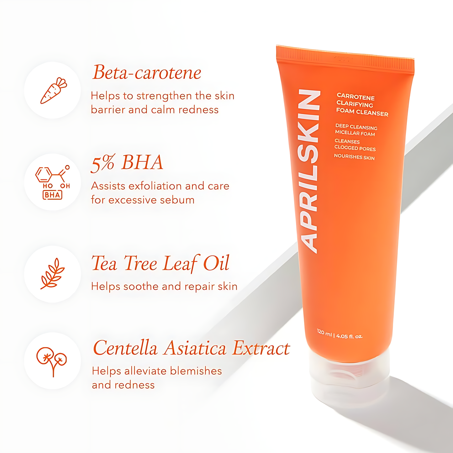 APRILSKIN Carrotene Clarifying Foam Cleanser, Deep Cleansing with AHAs & Sebum Control for Oily, Sensitive, Acne-Prone Skin