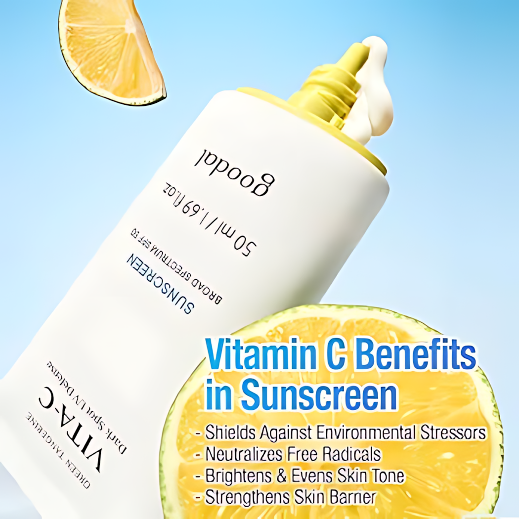 GOODAL Green Tangerine Vita-C Dark Spot UV Defense Sunscreen SPF 50, Daily Skin Care Korean Sunscreen for Face,No White Cast - Koraya Beauty