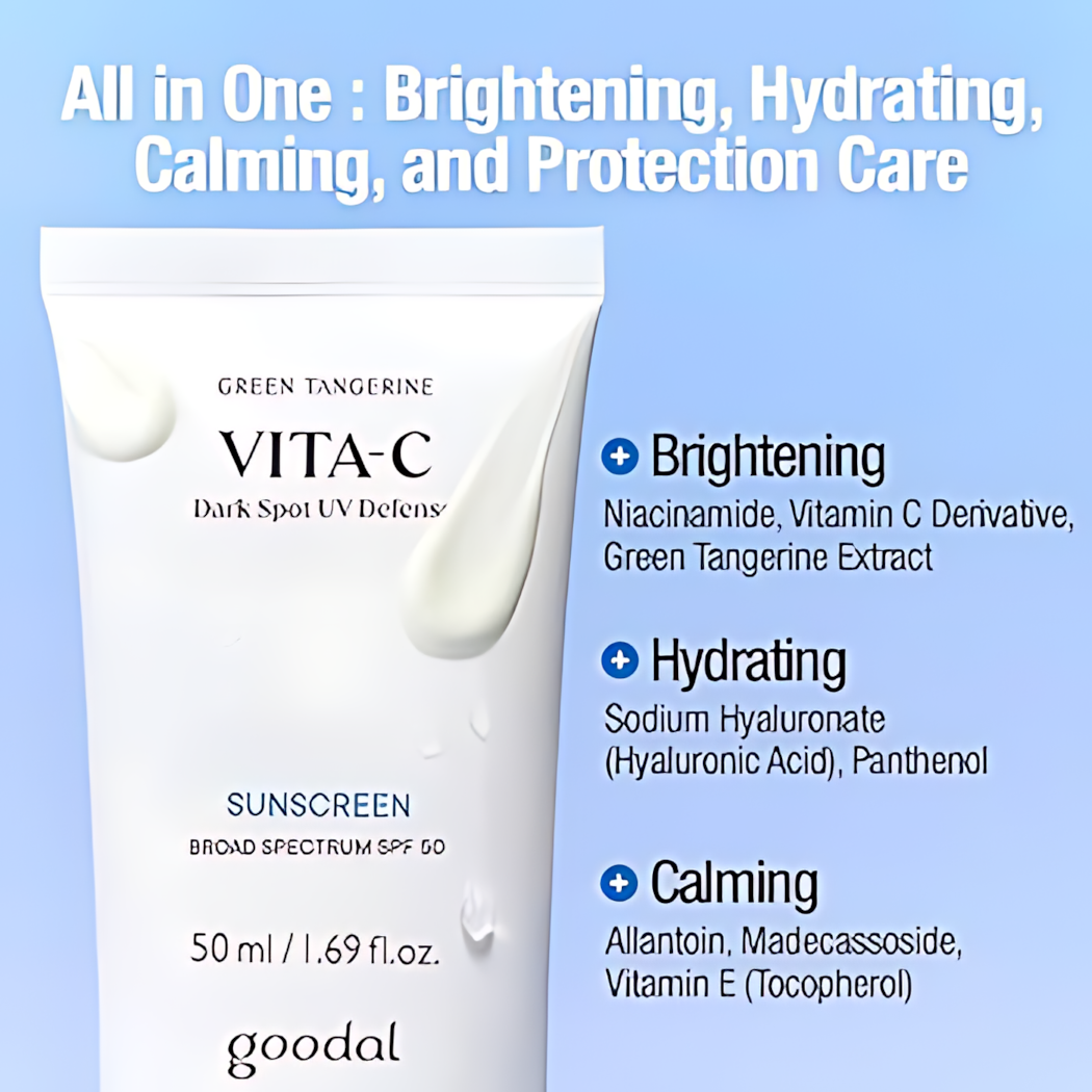 GOODAL Green Tangerine Vita-C Dark Spot UV Defense Sunscreen SPF 50, Daily Skin Care Korean Sunscreen for Face,No White Cast - Koraya Beauty