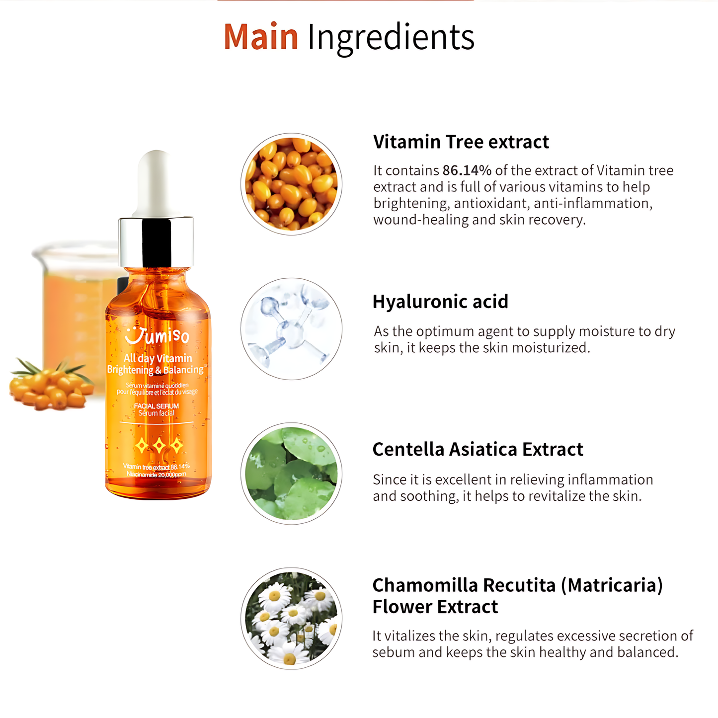 JUMISO All Day Vitamin Serum, Brightening & Balancing Facial Serum, 86.14% of Vitamin Tree Extract, 20,000ppm of Niacinamide - Koraya Beauty