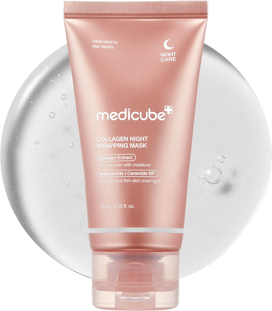 MEDICUBE Collagen Overnight Wrapping Peel Off Facial Mask Pack - Elasticity & Hydration Care, Reduces Sagging & Dullness, Hydrolyzed Collagen For Glowing Skin