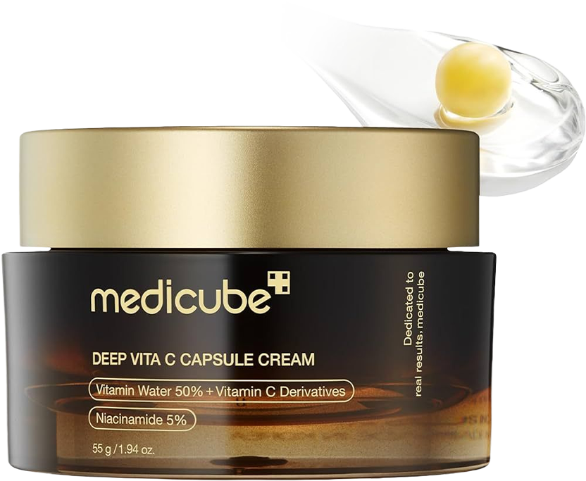MEDICUBE Deep Vitamin C Golden Capsule Face Moisturizer, Liposome Capsules For Wrinkles, Skin Radiance, Transparent Gel for Glow Hydration
