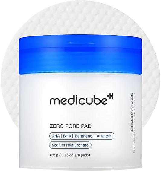 MEDICUBE Zero Pore Pads 2.0, Dual-Textured Facial Toner Pads for Exfoliation and Pore Care with 4.5% AHA Lactic Acid & 0.45% BHA Salicylic Acid, Ideal for All Skin Types