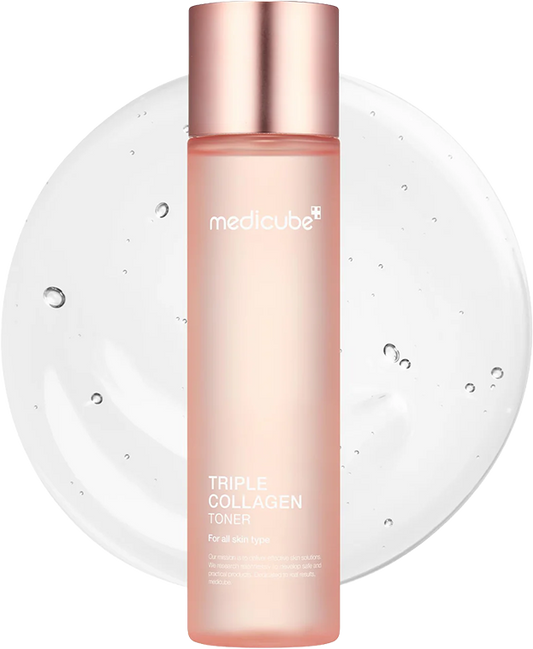 MEDICUBE Triple Collagen Toner - Hydrolyzed, Atelo, & Soluble Collagen for Deep Hydration & Plump Skin