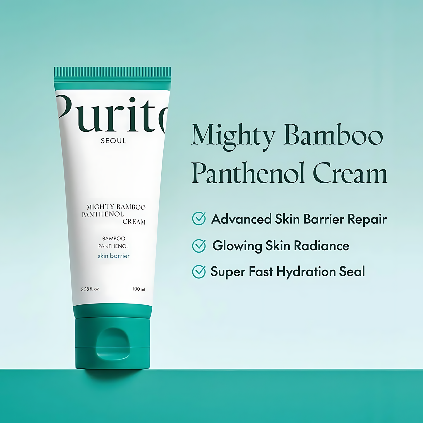 PURITO Mighty Bamboo Panthenol Cream, 10% Panthenol for Recovery & Glow Boost, Post-Acne Moisturizer, Silicone-Free, Non-Comedogenic, Vegan