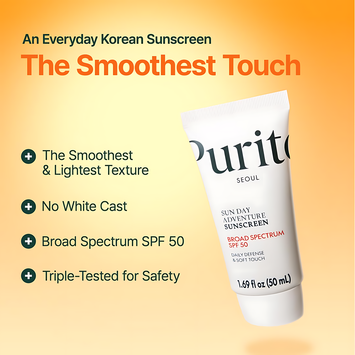 PURITO Sun Day Adventure Korean Sunscreen Smoothest and Lightest Texture Broad Spectrum SPF 50 UVA & UVB Protection