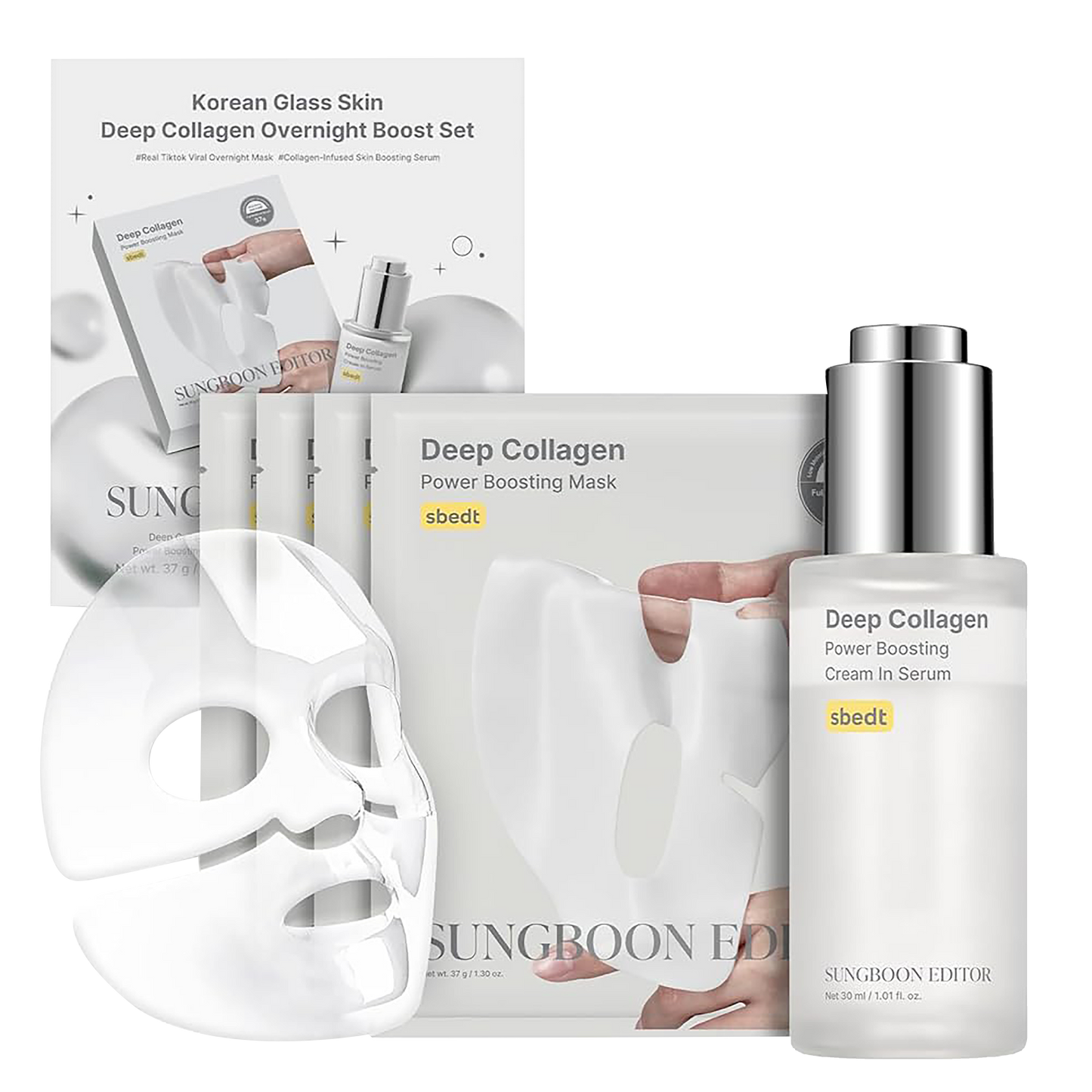 SUNGBOON EDITOR Deep Collagen Boost Set, Collagen Face Mask & Serum for Face, Real collagen 2,160,000ppb, Volufiline, Glass Skin, Skin Elasticity, Volumizing - Koraya Beauty