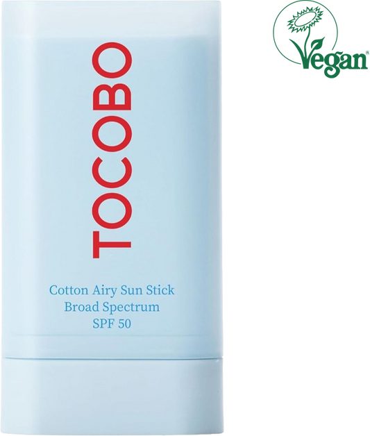TOCOBO Cotton Airy Sun Stick SPF 50 Broad Spectrum Korean Matte Sunscreen,Vegan, Lightweight, Non-Sticky