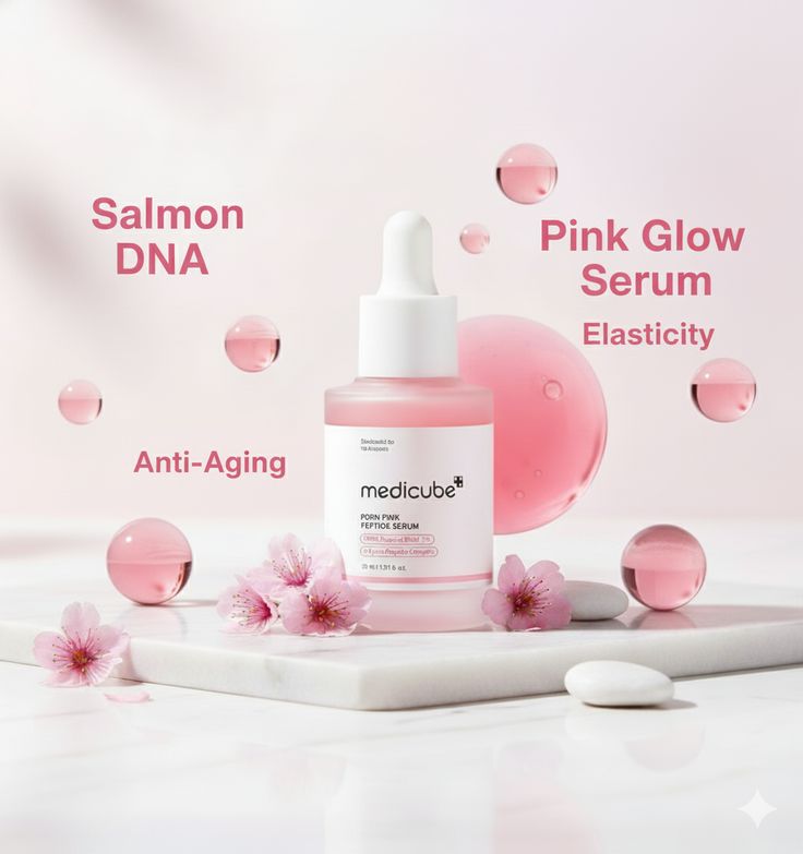MEDICUBE Salmon DNA PDRN Pink Peptide Serum, Pink glow serum, Peptide, Niacinamide, Hydrating & Moisturizing & Firming, Uneven Skin Tone, Salmon DNA PDRN