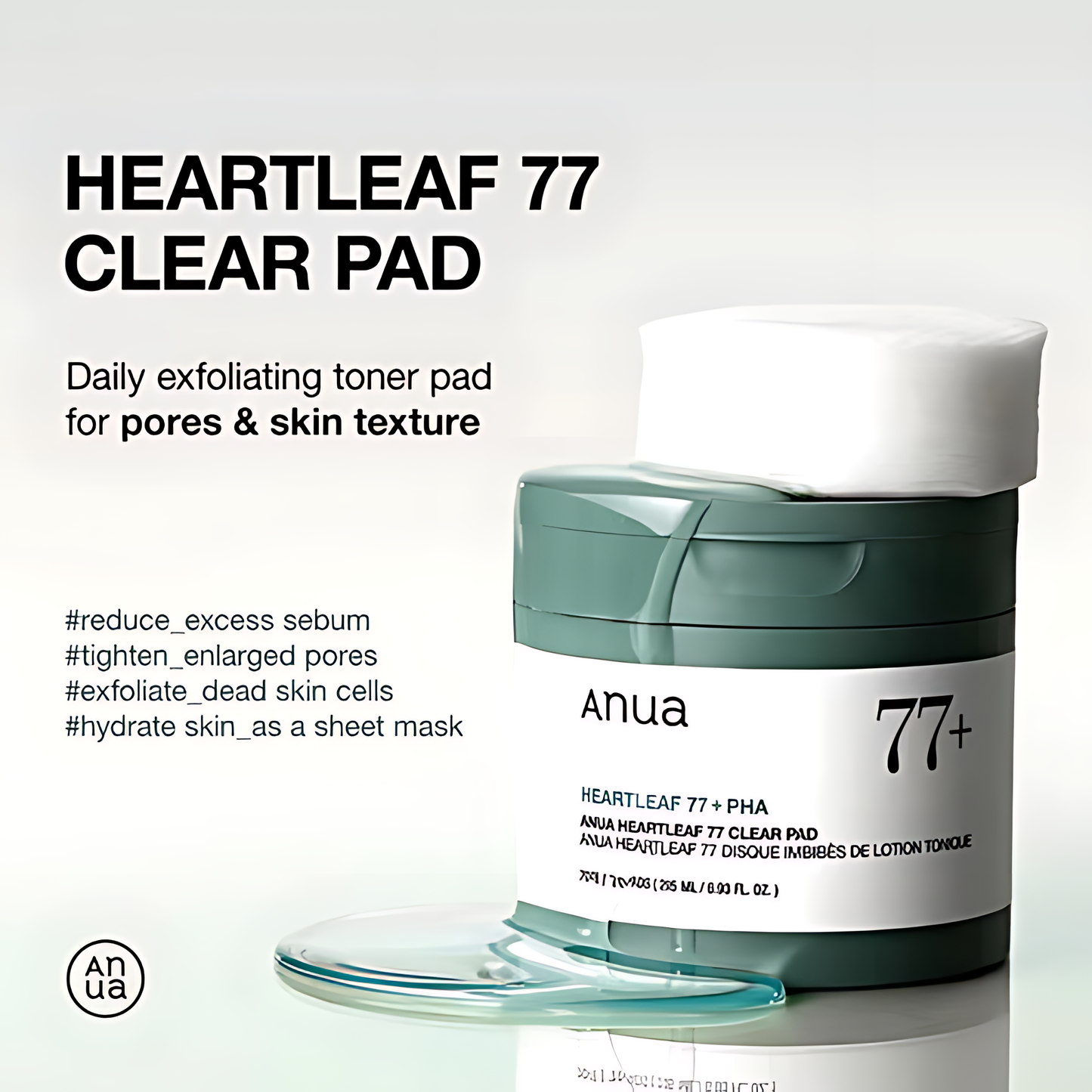 ANUA Heartleaf 77 Clear Pad, Korean Toner Pad with PHA for Gentle Exfoliation & Pore Tightening
