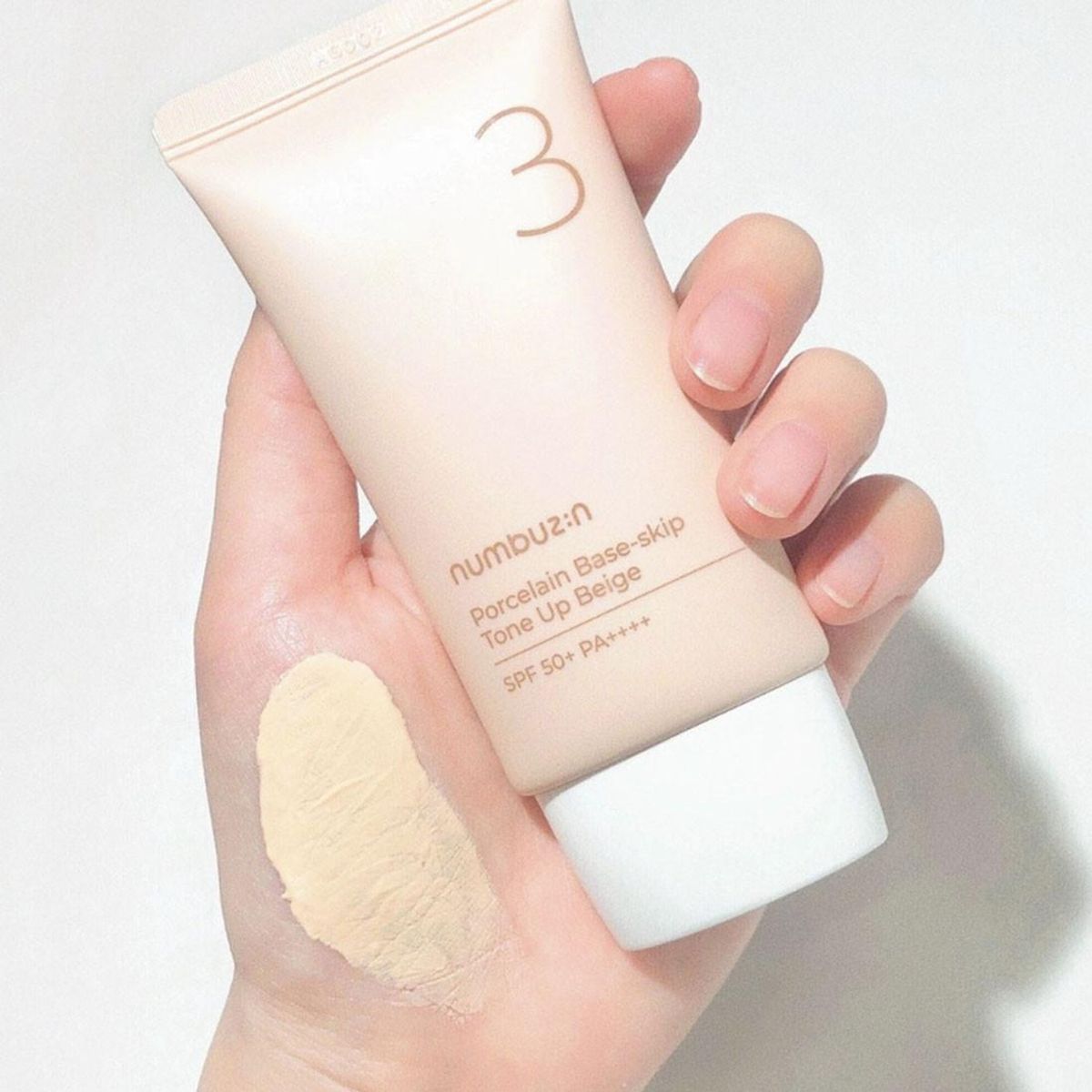 NUMBUZIN No.3 Porcelain Base-skip Tone Up Beige, SPF50+ PA++++, Lightweight, Hydrating, Sheer, Natural Finish, Evens Skin Tone