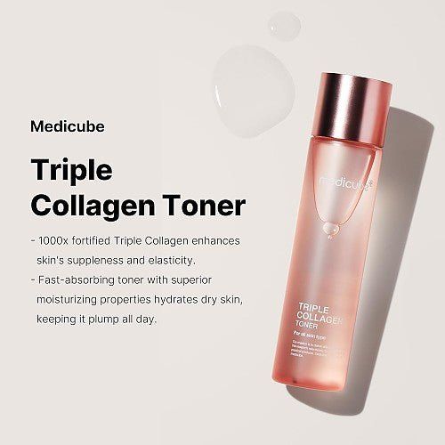 MEDICUBE Triple Collagen Toner - Hydrolyzed, Atelo, & Soluble Collagen for Deep Hydration & Plump Skin