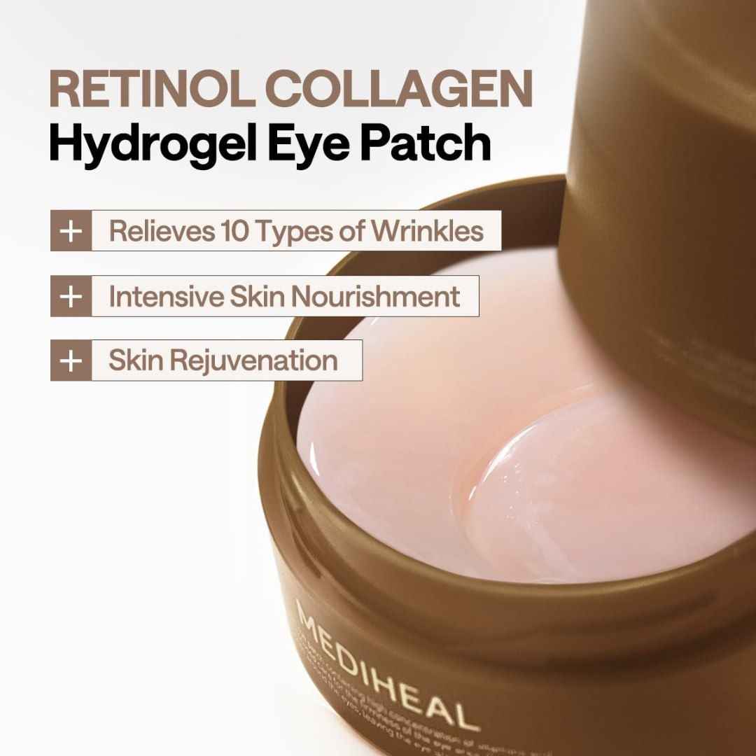 MEDIHEAL Retinol Collagen Under Eye Patches - Korean Hydrogel Eye Pads (60 patches) with 95% Retinol & 5 Micro Collagen - Koraya Beauty