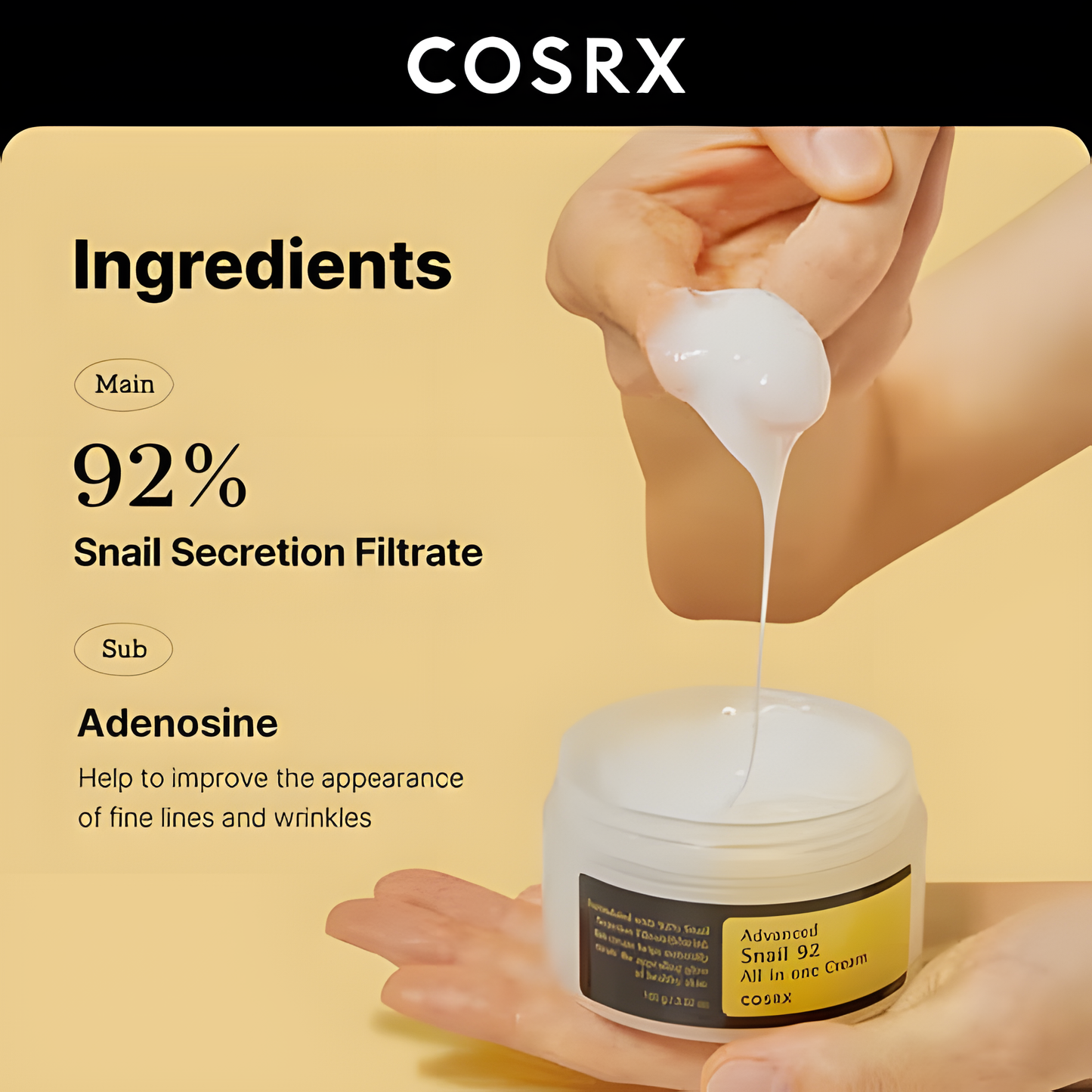 COSRX Advanced Snail Mucin 92 All In One Cream with Hyaluronic acid
